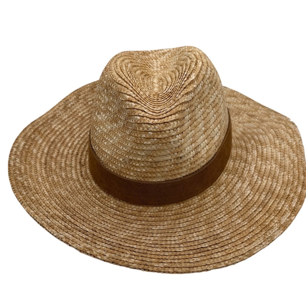 Gigi Pip Women Natural Straw Wide Brim Fedora Sun Hat Brown Band One Size
